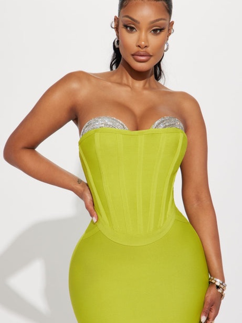 Fashion Nova Lime Strapless Corset Mermaid Gown - Picture 3 of 3